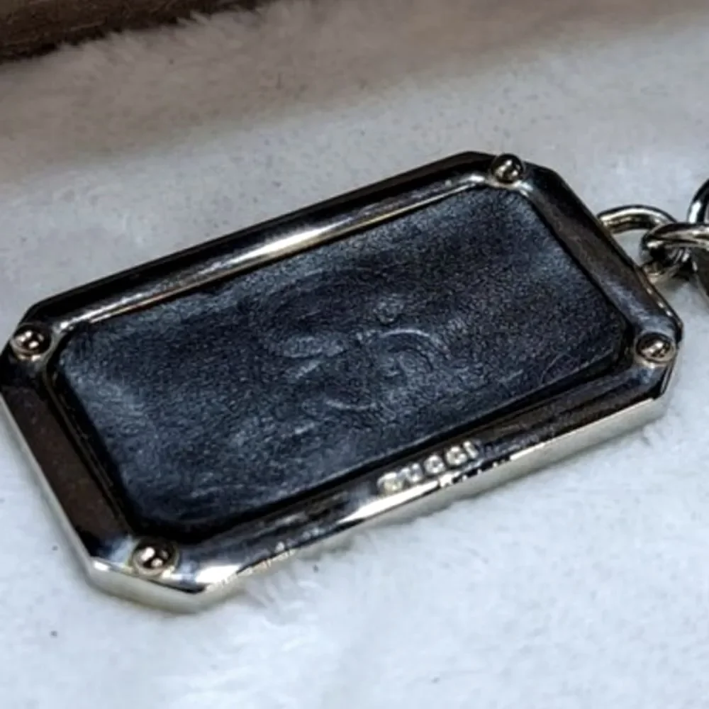 Gucci Leather Embossed Dog Tag KeyChain/Bag Charm GIFTABLE PRISTINE CONDITION